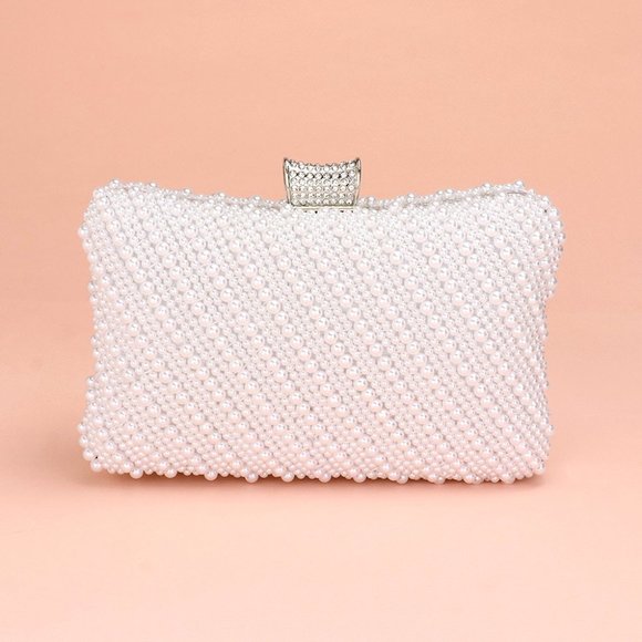 Oblique Pearl Embellished Evening Clutch - Picture 1 of 1
